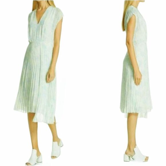Lewit Dress Mint Green V Neck Asymmetrical Chifon Capped Sleeve Midi 6 - Picture 1 of 13